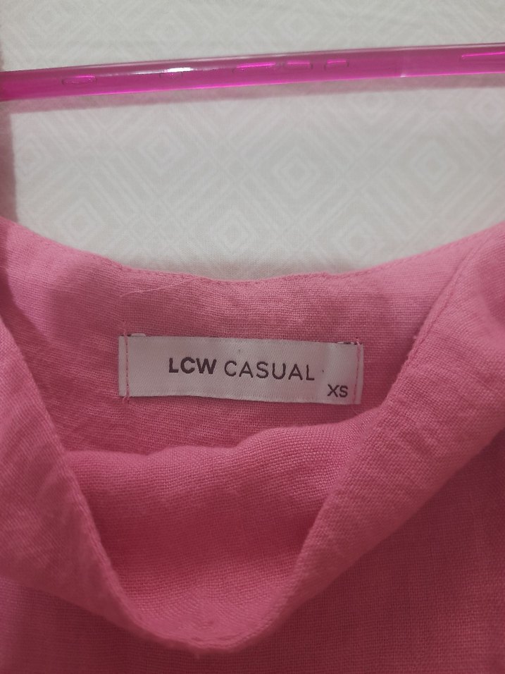 Pembe Keten Uzun Askılı Elbise - Görsel 3