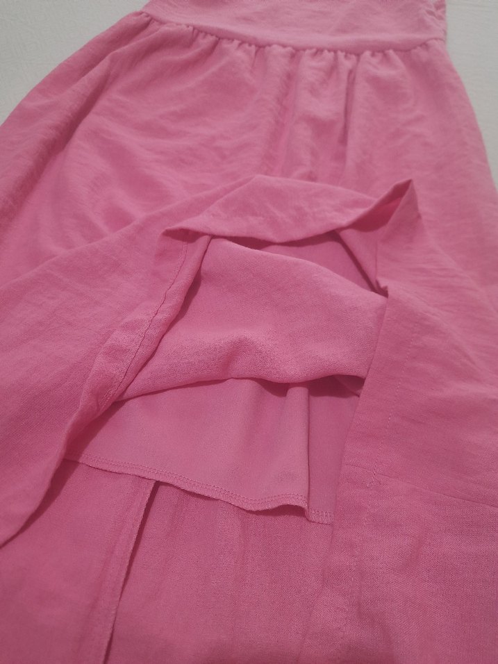 Pembe Keten Uzun Askılı Elbise - Görsel 4