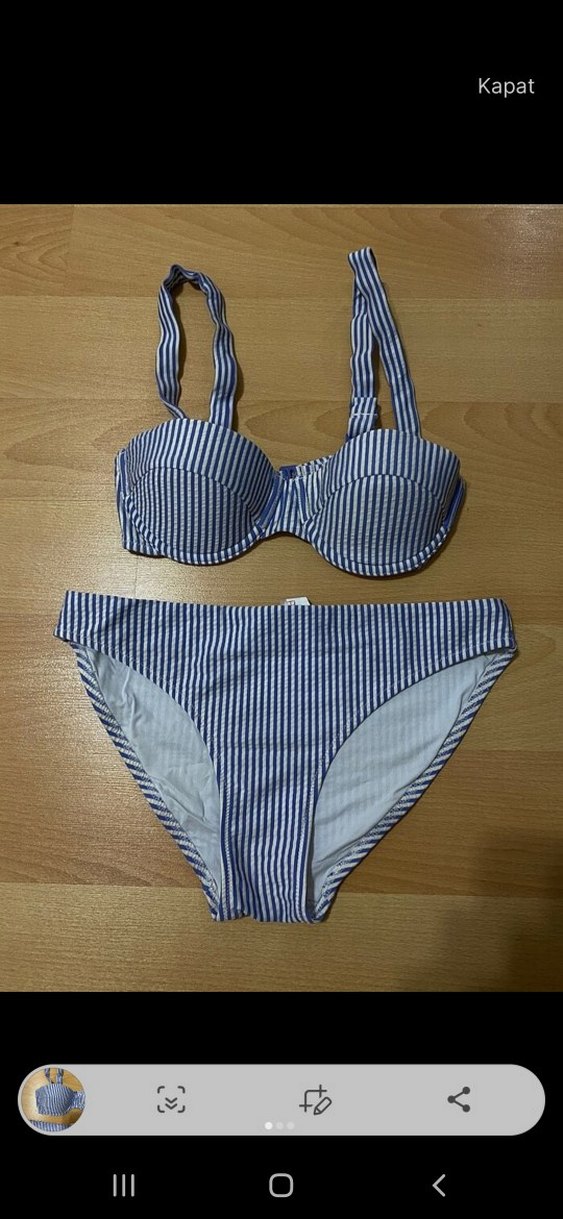 Çizgili Mavi Strappy Bikini - Görsel 2