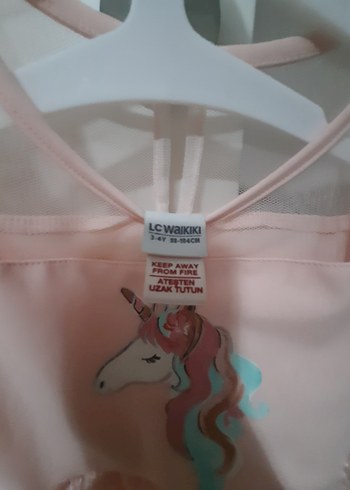 Pembe Kız Çocuk Unicorn Baskılı Elbise - Görsel 5