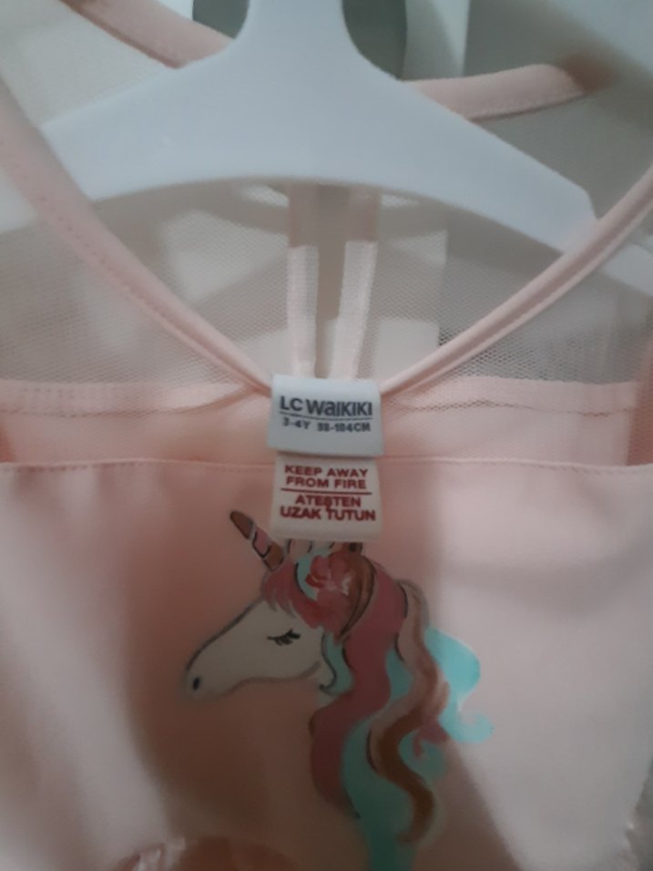 Pembe Kız Çocuk Unicorn Baskılı Elbise - Görsel 5