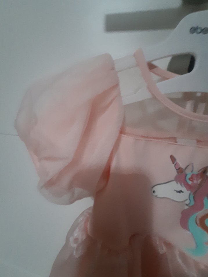 Pembe Kız Çocuk Unicorn Baskılı Elbise - Görsel 3