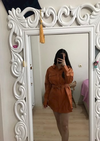 Deri Kemerli Midi Trençkot elbise - Görsel 2