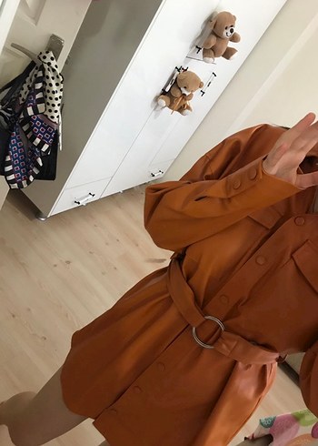 Deri Kemerli Midi Trençkot elbise - Görsel 4