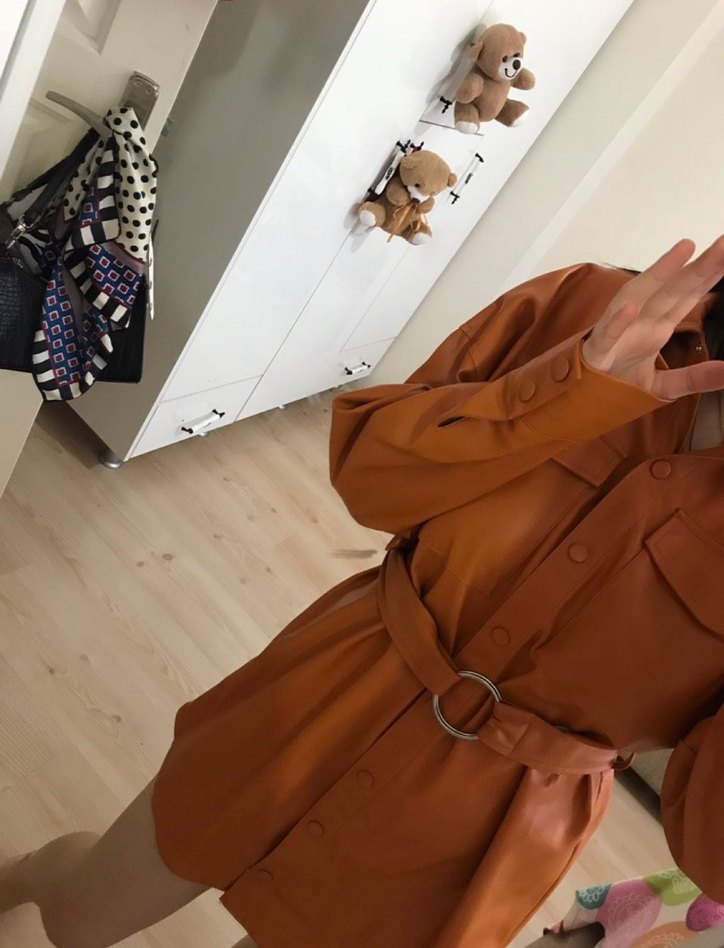 Deri Kemerli Midi Trençkot elbise - Görsel 4