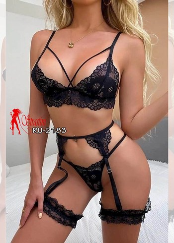 universal Beden siyah Renk Siyah Dantelli Mini Gotik İç Çamaşırı Seti