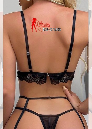 universal Beden Siyah Dantelli Mini Gotik İç Çamaşırı Seti