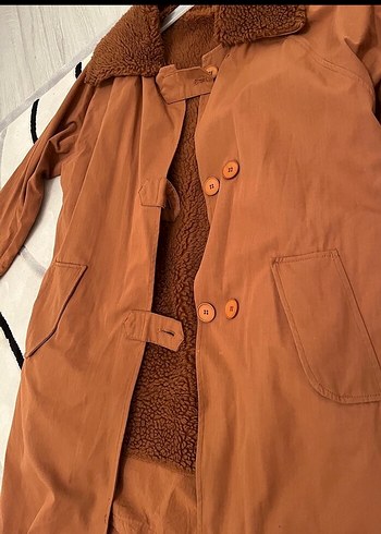 Zara Kahverengi Düğmeli Uzun Kadın Trençkot