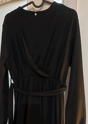 Siyah Uzun Kollu V-Yaka Uzun Elbise - Görsel 2