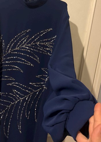 Nakışlı Lacivert Uzun Kollu Elbise - Görsel 3