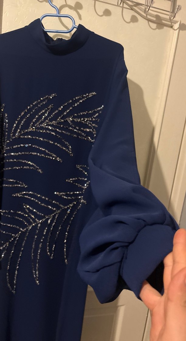 Nakışlı Lacivert Uzun Kollu Elbise - Görsel 3