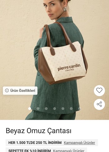 Beyaz Pierre Cardin Kadın Omuz Çantası - Görsel 6