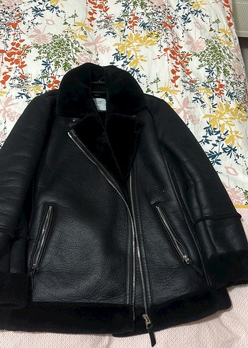 Kürk Detaylı Siyah Deri Biker Ceket Stradıvarıus - Görsel 2