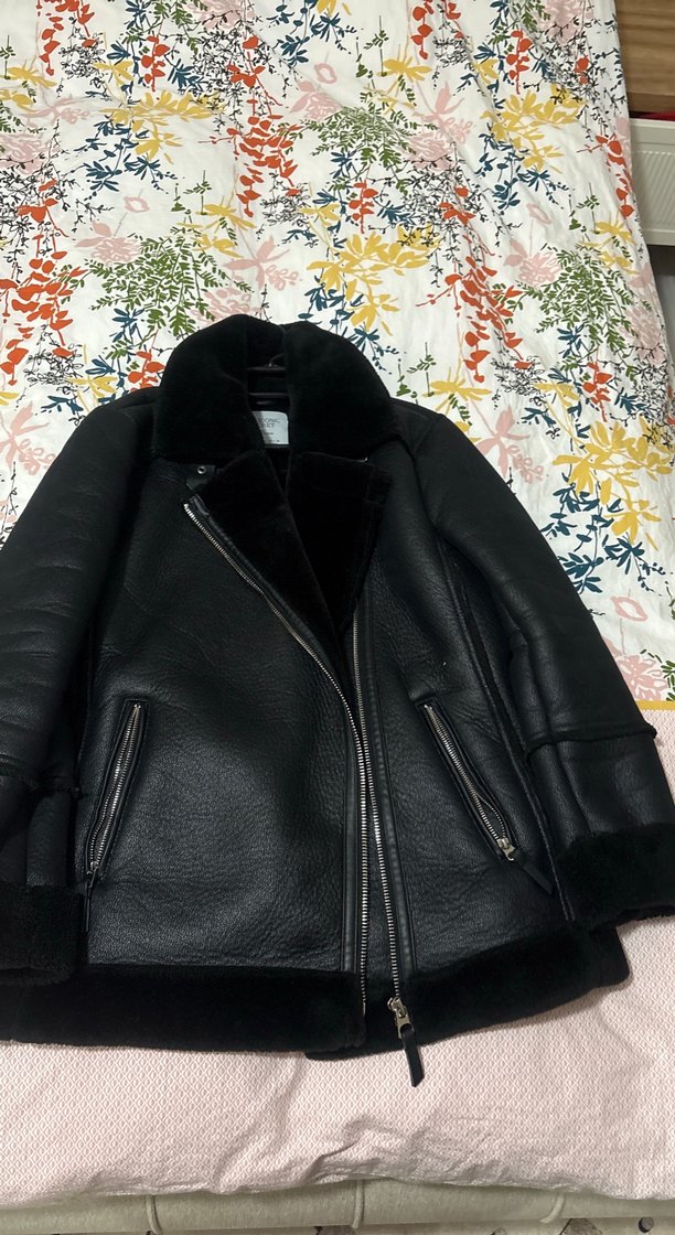 Kürk Detaylı Siyah Deri Biker Ceket Stradıvarıus - Görsel 2