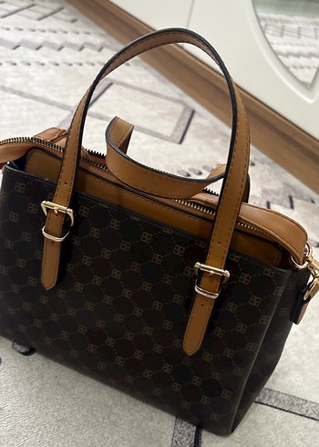 Kahverengi Baskılı Deri Kadın Çanta - Görsel 3