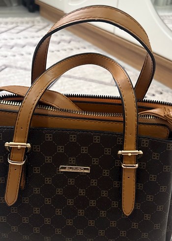 Kahverengi Baskılı Deri Kadın Çanta - Görsel 2