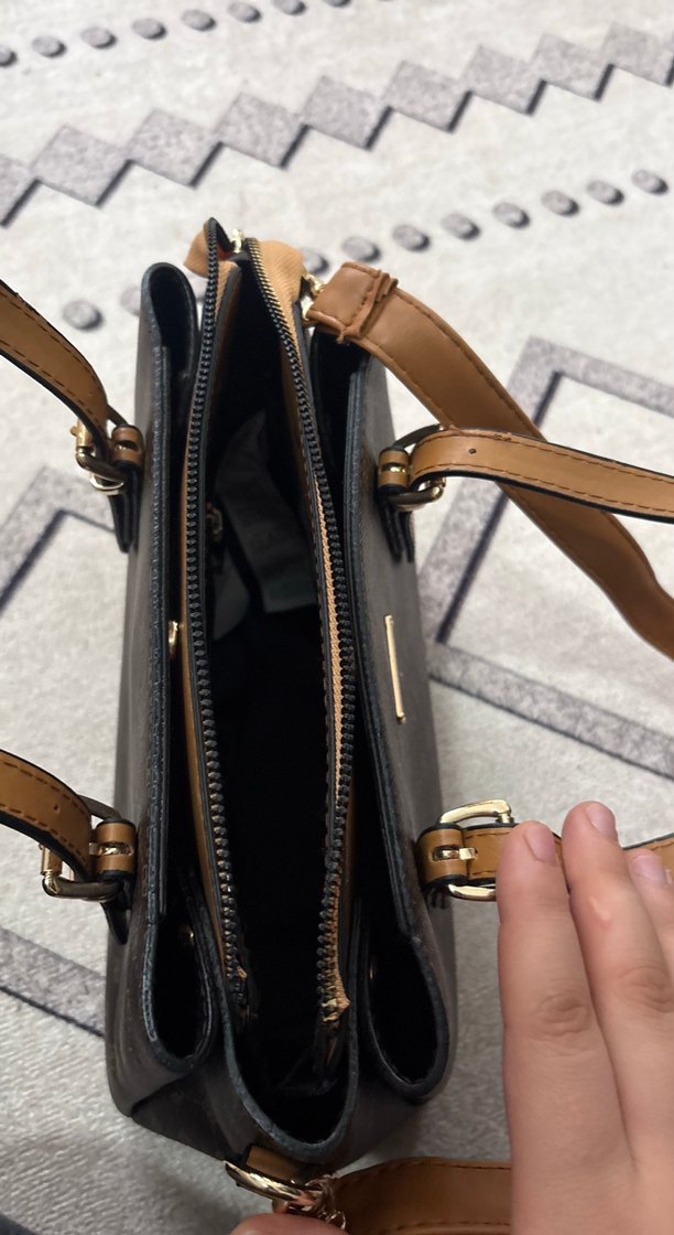 Kahverengi Baskılı Deri Kadın Çanta - Görsel 5