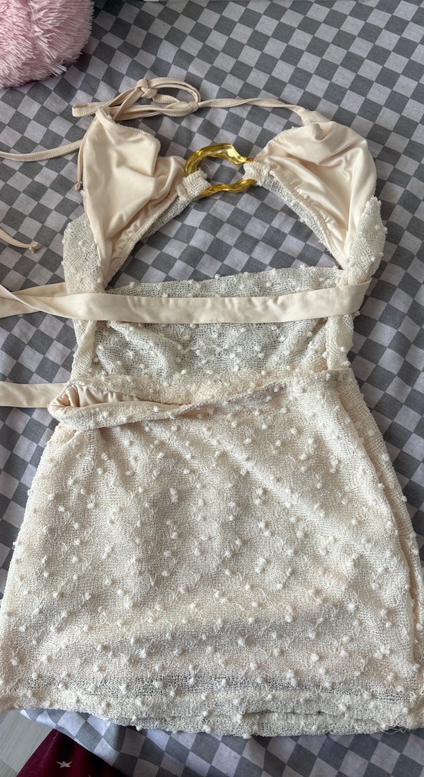 Beyaz Mini Bohem beyaz Elbise - Görsel 4