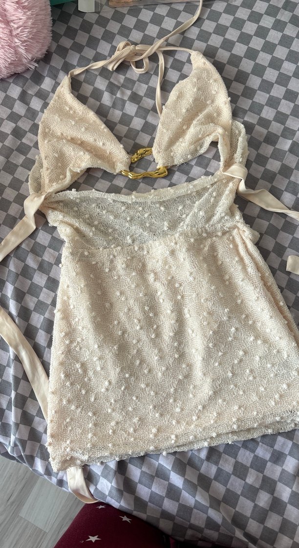 Beyaz Mini Bohem beyaz Elbise - Görsel 2