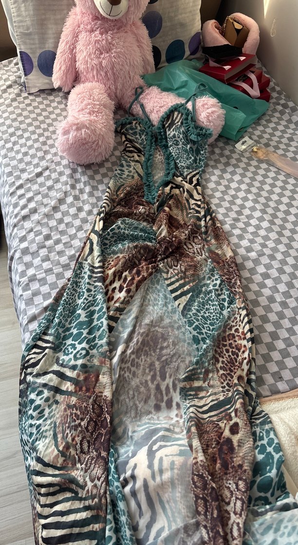 Sheın Bohem Çok Renkli Uzun Drapeli Elbise - Görsel 3