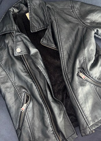 Siyah Deri Biker Ceket, Tokalı, İnce Kesim - Görsel 5