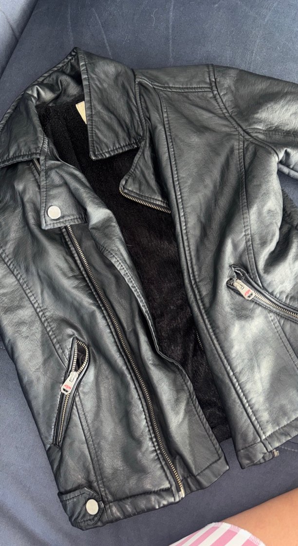 Siyah Deri Biker Ceket, Tokalı, İnce Kesim - Görsel 5