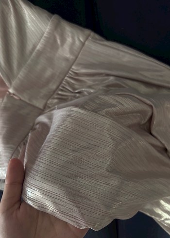 Bej Parlak Pilili Uzun Abiye Elbise - Görsel 5