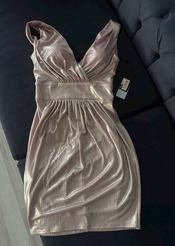 Bej Parlak Pilili Uzun Abiye Elbise - Görsel 2