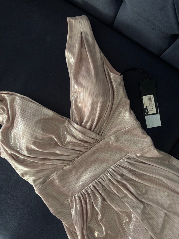 Bej Parlak Pilili Uzun Abiye Elbise - Görsel 3