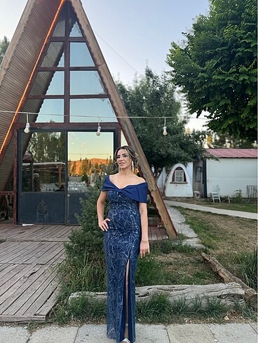 Lacivert simli abiye