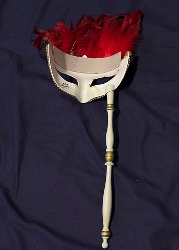 Kırmızı Tüylü Venedik Tarzı Kadın Maskesi (Maskeli Balo) - Görsel 3