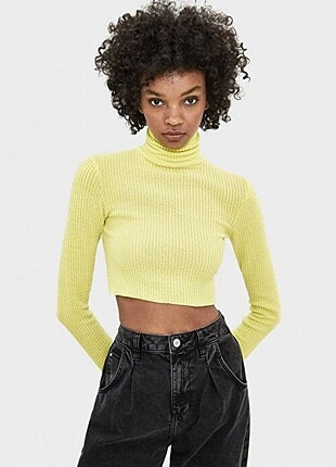 Bershka Balıkçı Yaka Crop Kazak