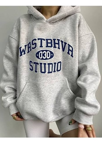Gri Baskılı Kadın Sweatshirt