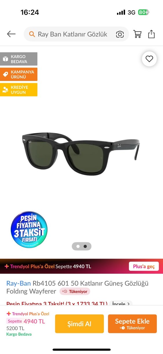 Unisex Siyah Tokalı Ray-Ban Güneş Gözlüğü - Görsel 3