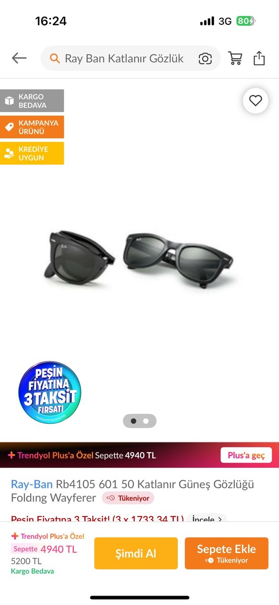 Unisex Siyah Tokalı Ray-Ban Güneş Gözlüğü - Görsel 2