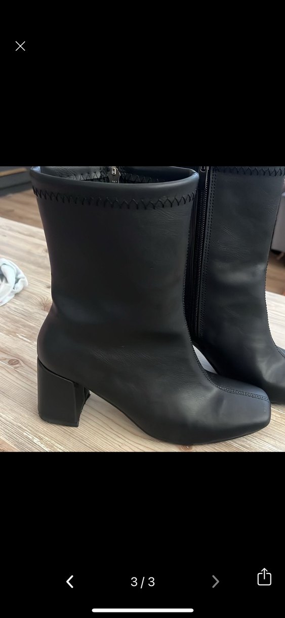 Siyah Deri Blok Topuklu Kadın Bot - Görsel 2