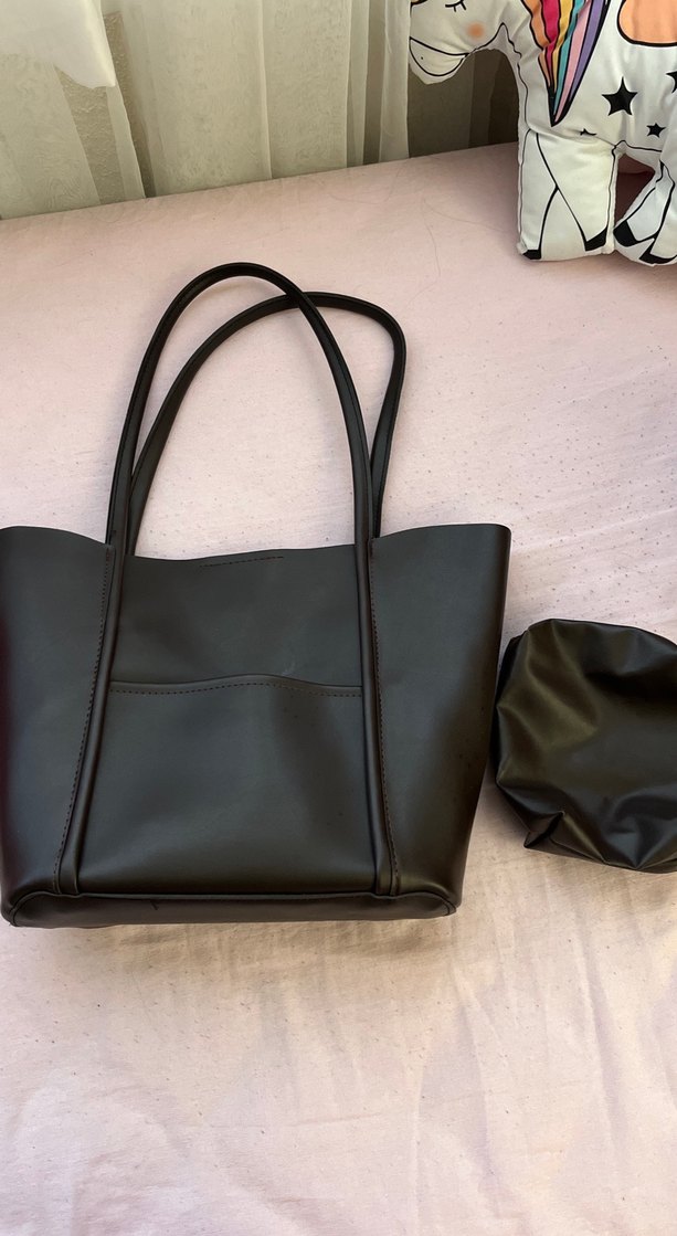 Siyah Deri Kadın Yavrulu Çanta - Görsel 2