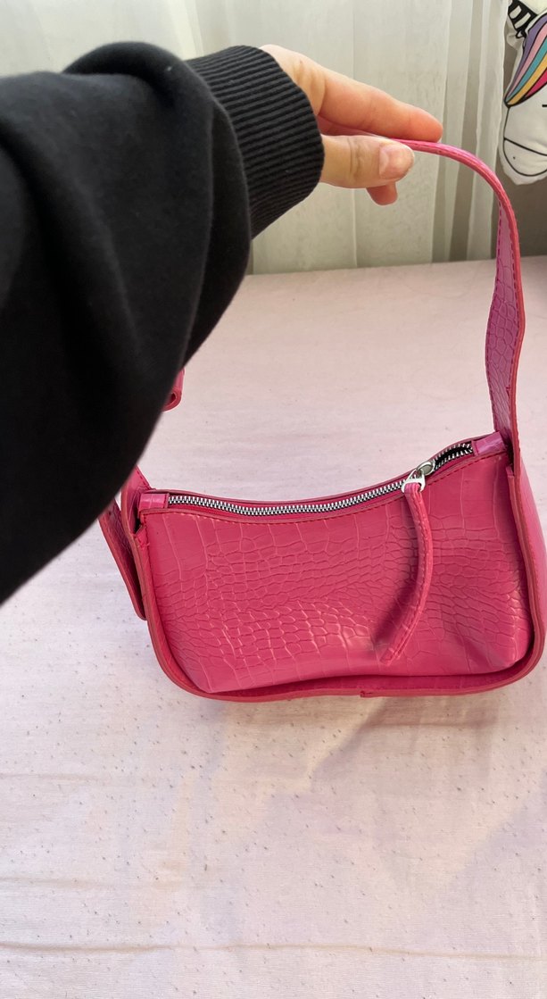 Pembe Deri Yılan Desenli Kadın Çanta - Görsel 2