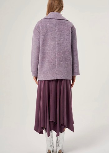 Tasarım Çift Düğmeli Lila Kısa Kaban - Görsel 3