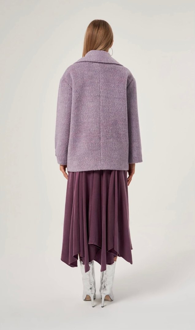 Tasarım Çift Düğmeli Lila Kısa Kaban - Görsel 3