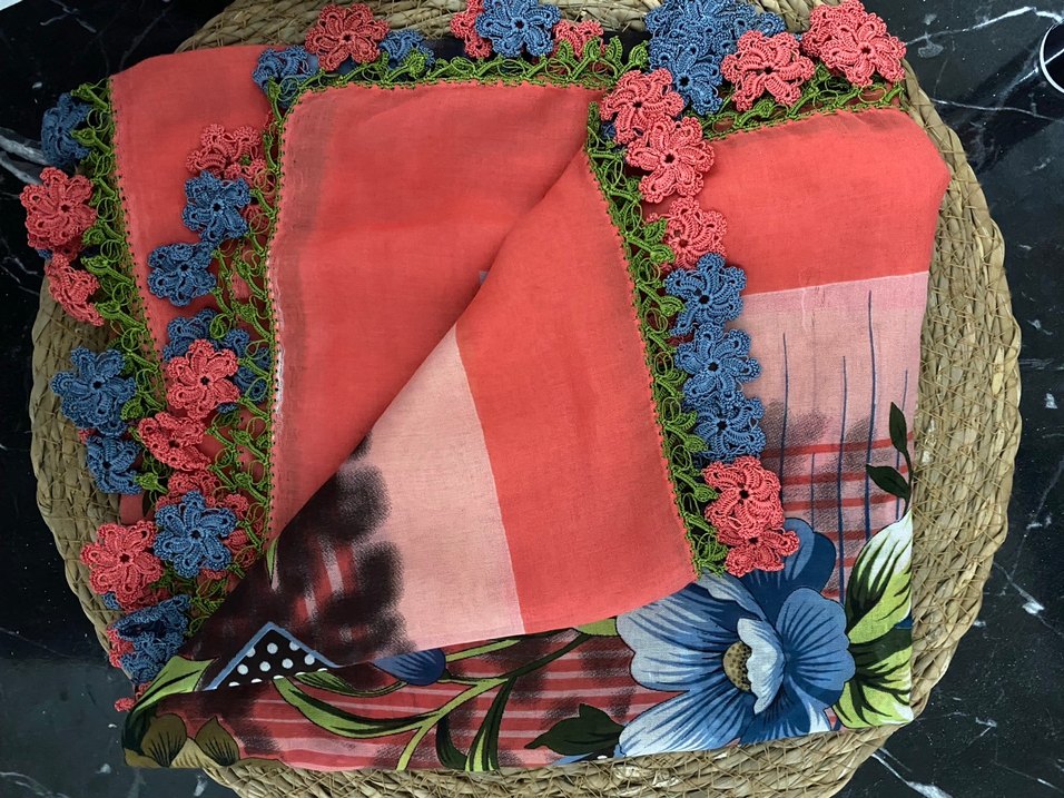 EL İŞİ Dantel Detaylı Renkli Bohem Kadın Yalık Fular - Görsel 3