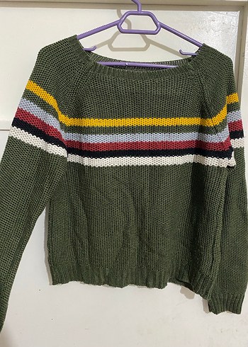 Çizgili Örgü Kadın Kazak - Görsel 2