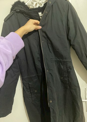 Siyah Kürklü Midi Kadın Mont - Görsel 3