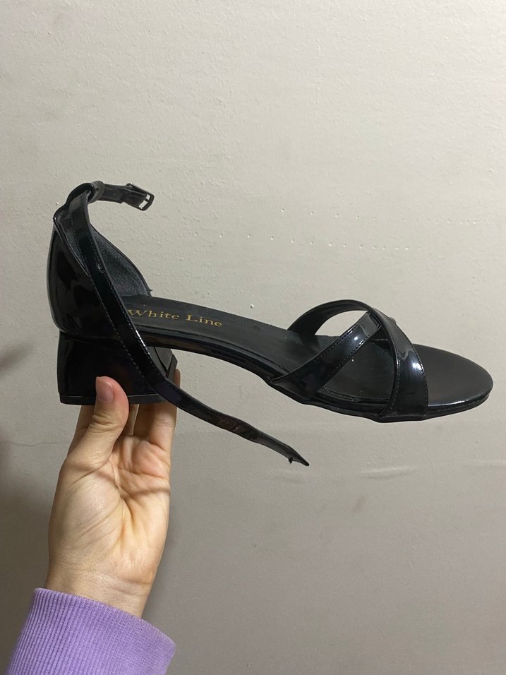 Siyah kalın kısa topuk Tokalı Stiletto - Görsel 5