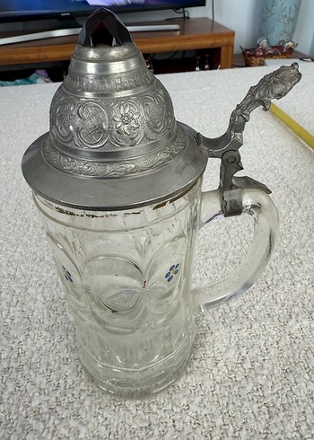Beden Vintage tankart,Desenli Cam Kulplu Metal Kapaklı Kupa