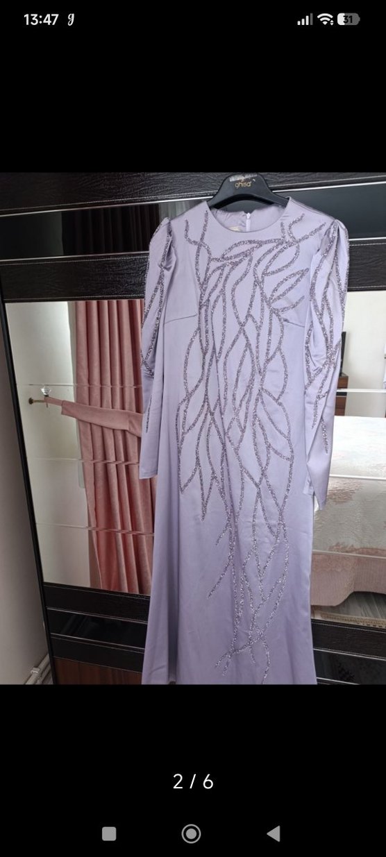 Taş İşlemeli sorunsuz tesettür Abiye Elbise - Görsel 2