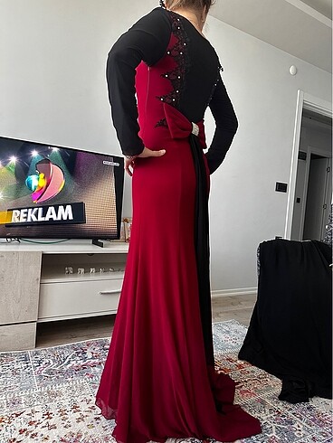 l Beden bordo Renk Abiye elbise
