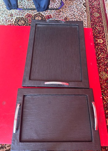 Koyu Ahşap Desenli Deri Tepsi - Görsel 2