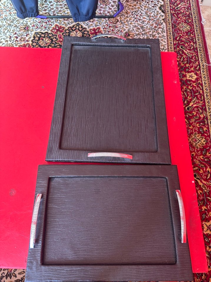 Koyu Ahşap Desenli Deri Tepsi - Görsel 2