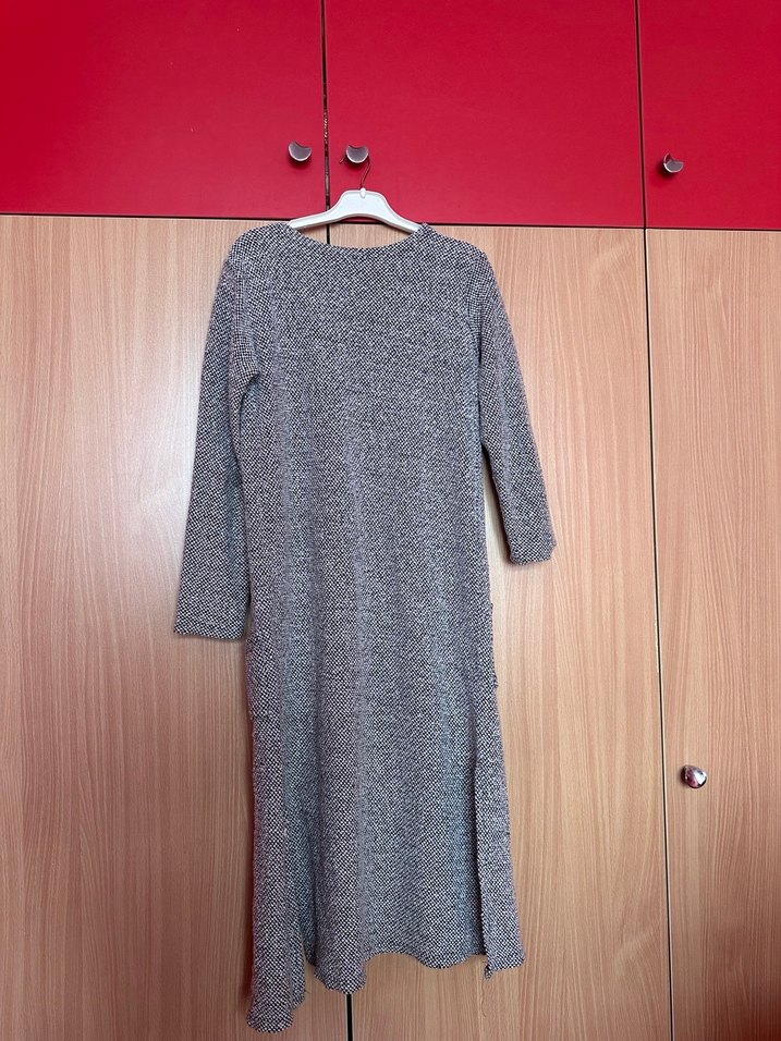 Gri Uzun Örgü Kadın Hırka - Görsel 3